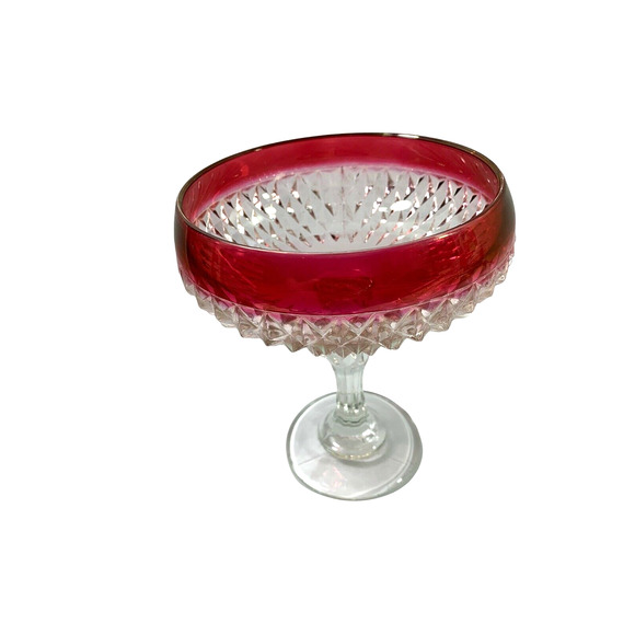 Vintage Clear‎ Diamond Pattern Compote Bowl Pink Trim Pedestal Candy Dish - Picture 5 of 9